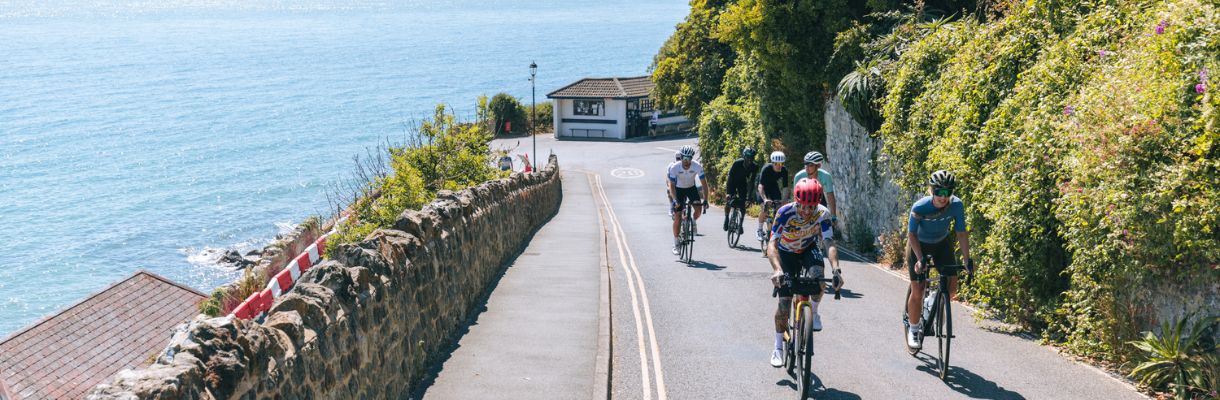 Group of cyclists in Ventnor, Isle of Wight