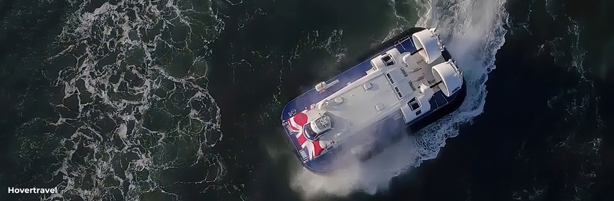 Hovertravel's hovercraft doing a 360 turn on the water