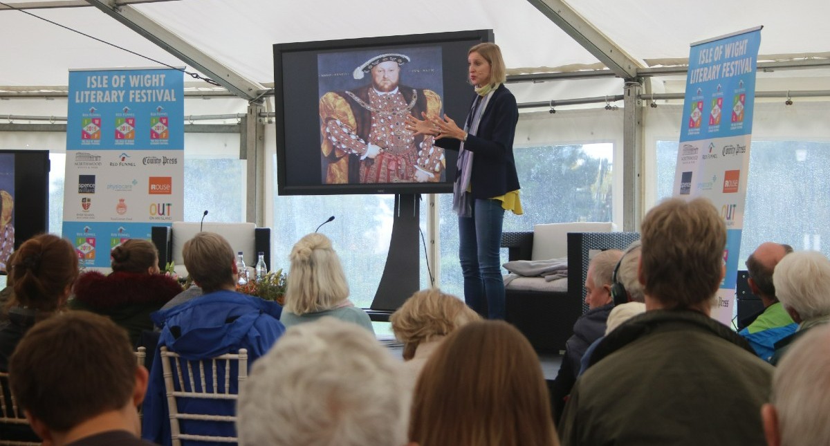 Tracy Borman speaking at the Isle of Wight Literary Festival