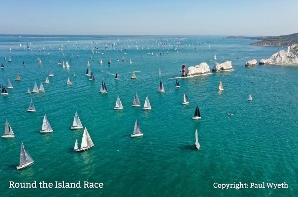 Yachts passing The Needles, Round the Island Race
