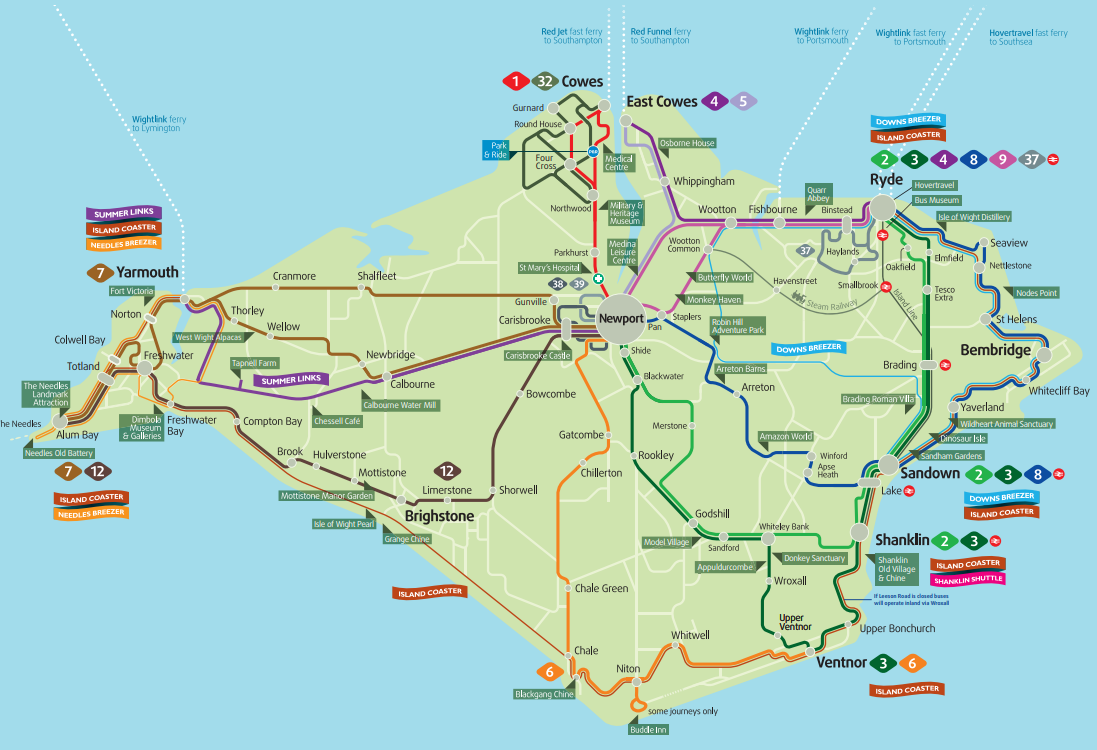 Southern Vectis summer bus timetable on the Isle of Wight