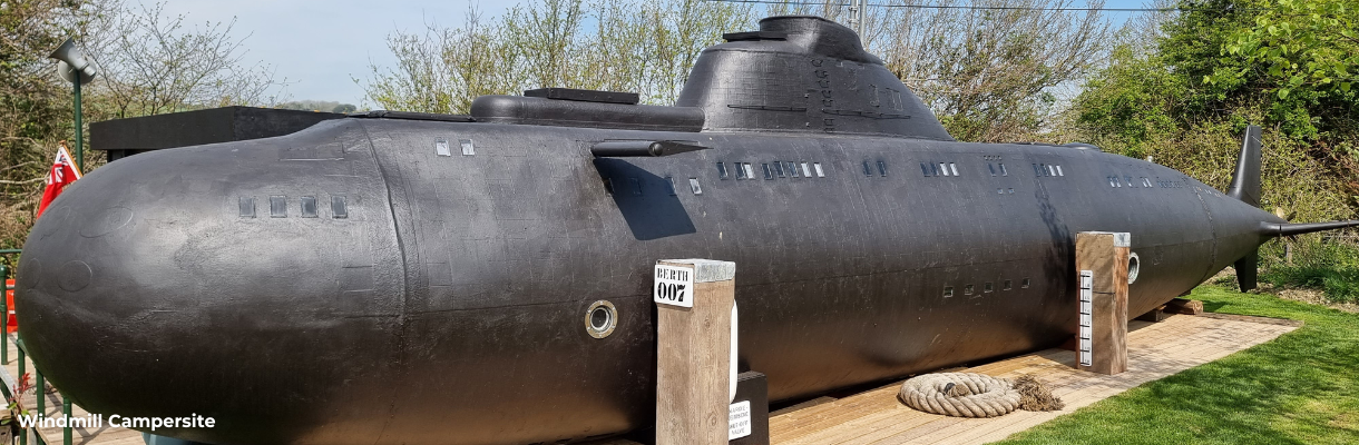 Outside view of HMS Bond Submarine at Windmill Campersite on the Isle of Wight