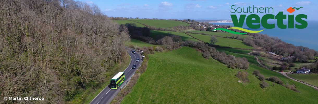 Aerial view of a Southern Vectis travelling along the coast on the Isle of Wight