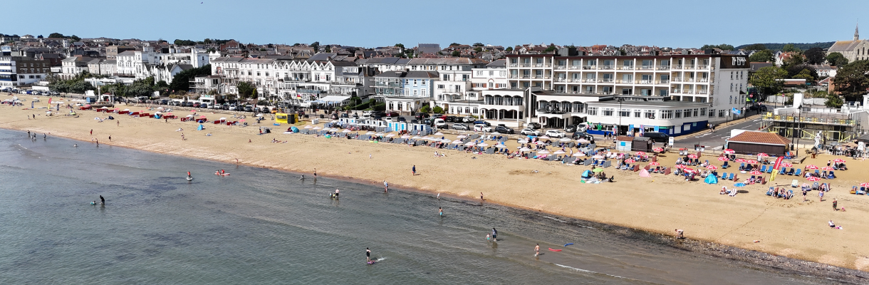 View of the Sandringham Hotel from the beach on the Isle of Wight