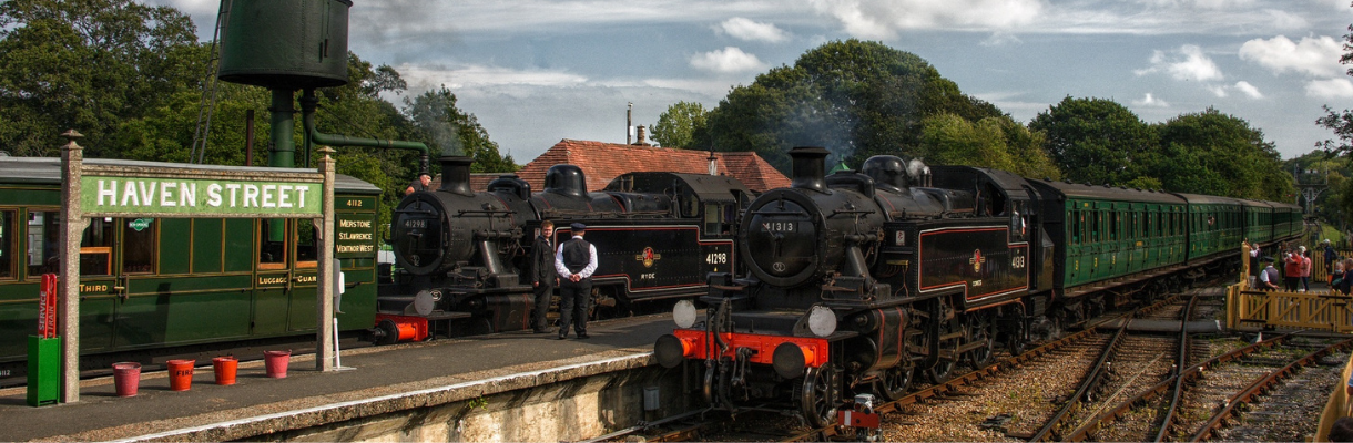 Steam trains stationed at Havenstreet railway station, Isle of Wight Steam Railway