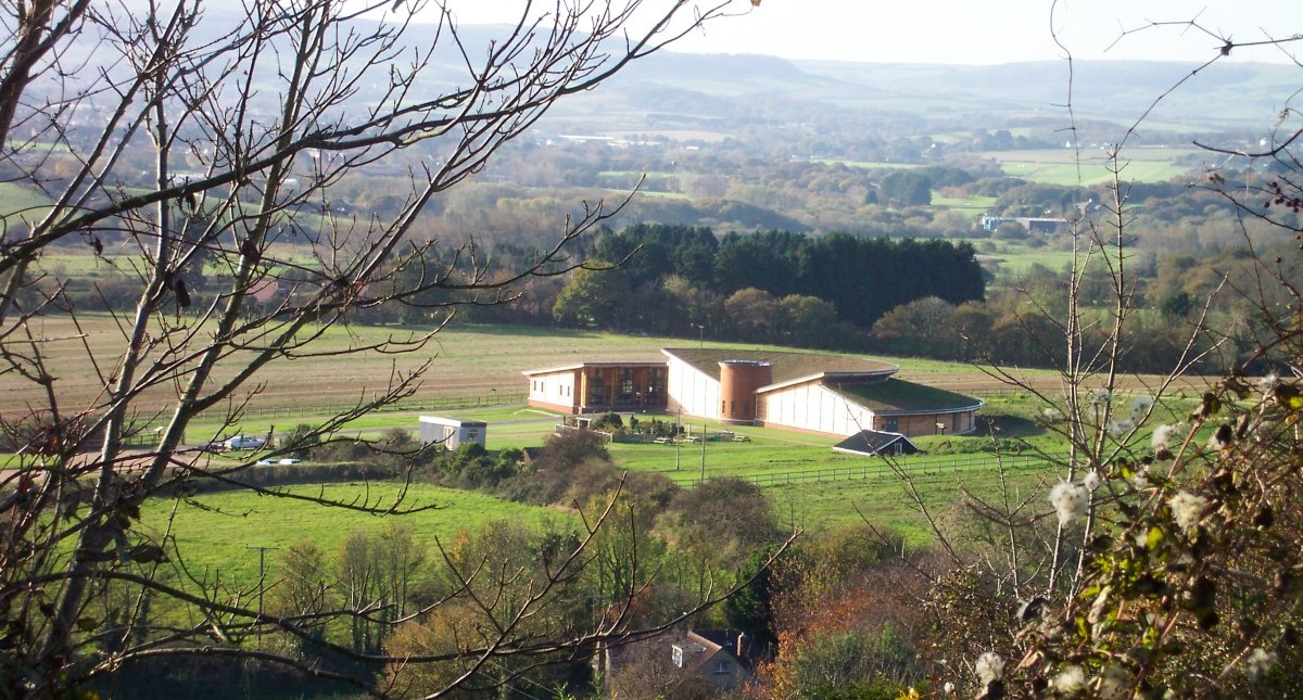 View of Brading Roman Villa from the downs