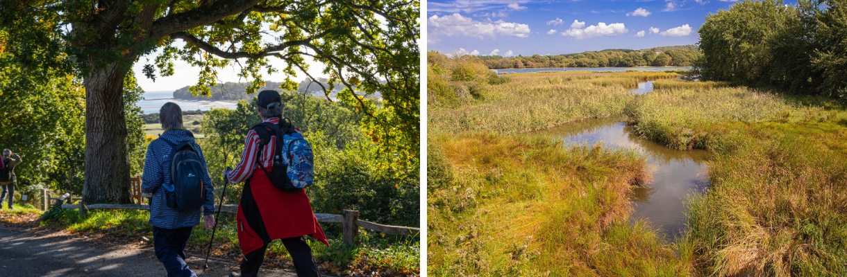 Group of people walking near the coast and Dodnor Creek on the Isle of Wight
