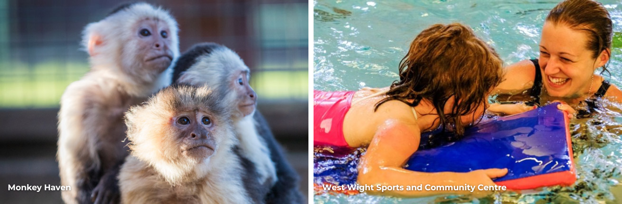 Animals at Monkey Haven & mum and daughter swimming at West Wight Sports Centre on the Isle of Wight