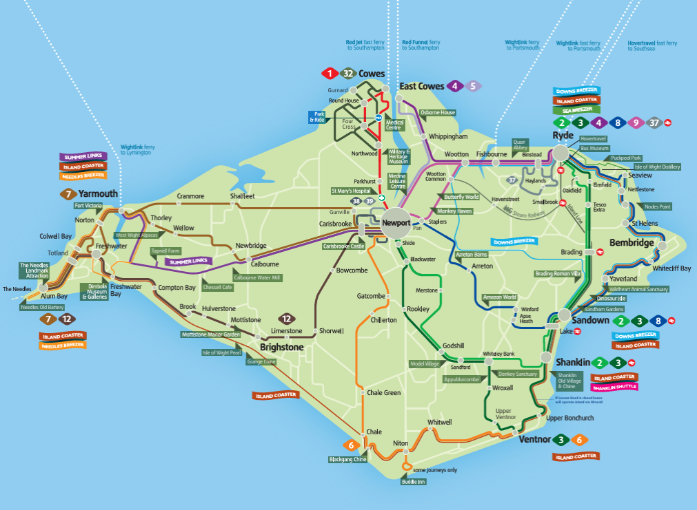 Southern Vectis bus routes across the Isle of Wight