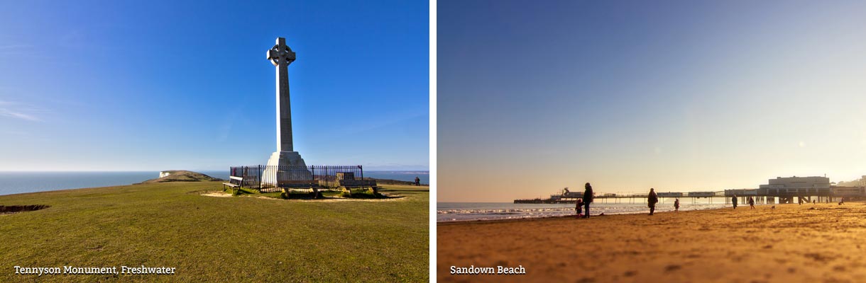 Tennyson Monument in Freshwater and Sandown Beach on the Isle of Wight