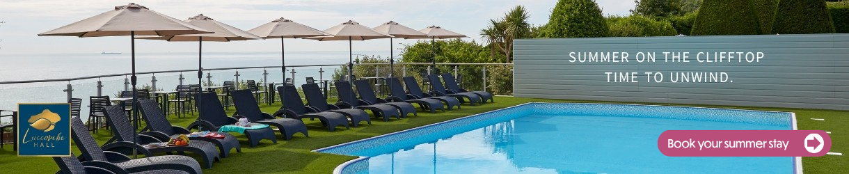 Outside pool with sea views at Luccombe Hall Hotel on the Isle of Wight