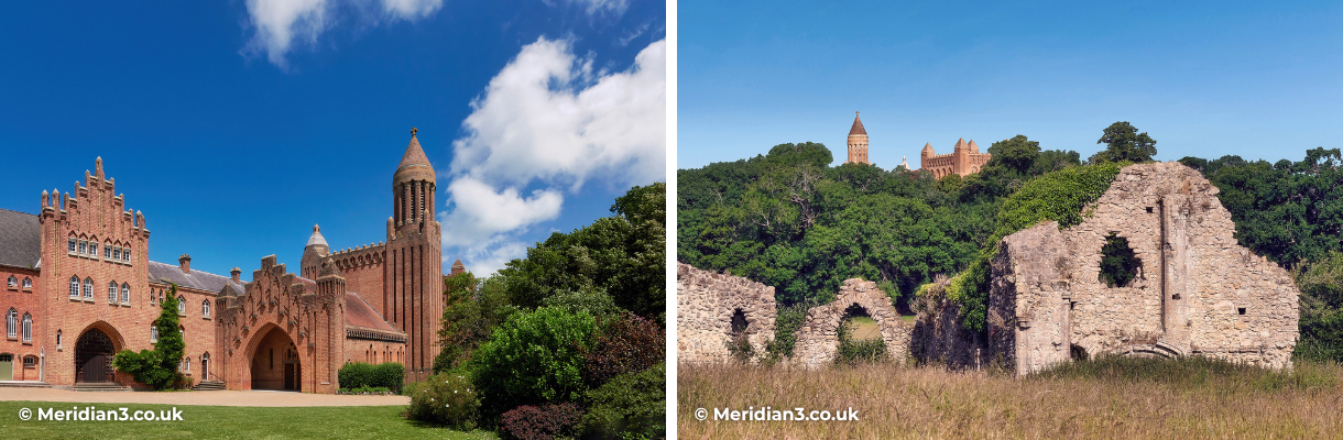 Outside view of Quarr Abbey and the ruins within the grounds, Isle of Wight