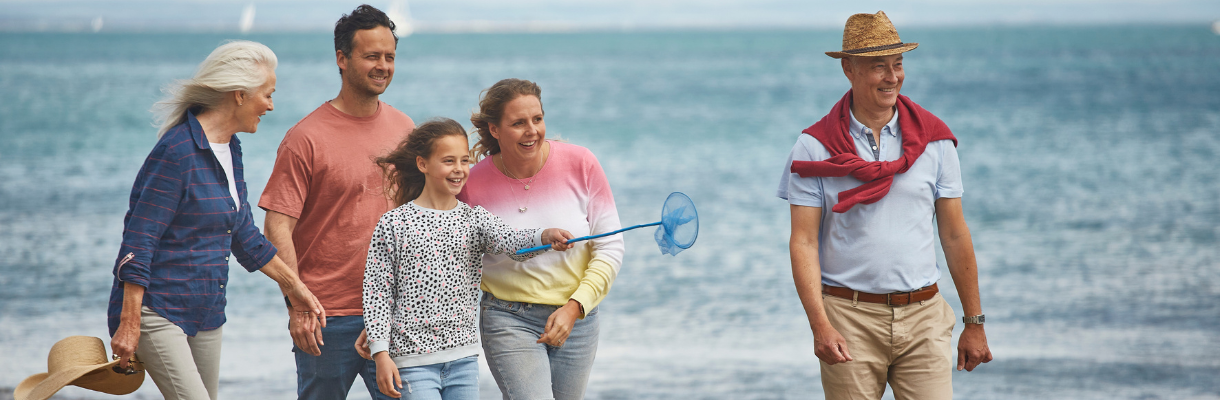 Family walking on a beach, Isle of Wight holidays