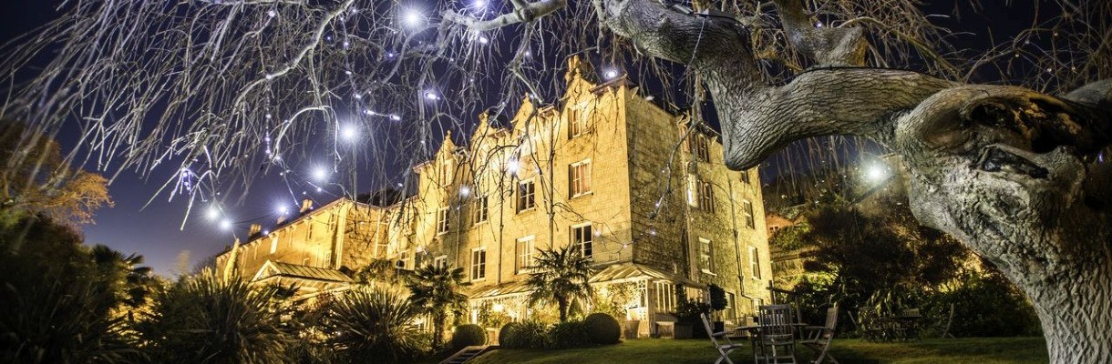 Lights in the tree with The Royal Hotel in the background