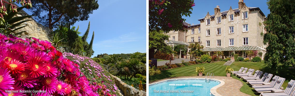 Ventnor Botanic Gardens and The Royal Hotel in Ventnor on the Isle of Wight